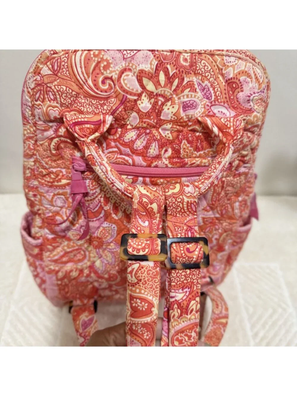 Vera Bradley Women's Pink Orange Paisley Quilted Cotton Mini Backpack Bag USA